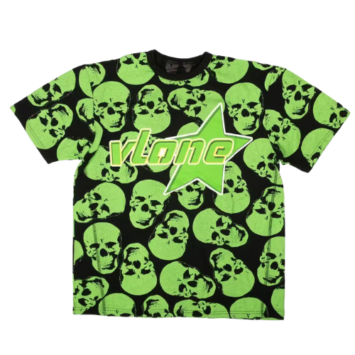 VLone Green Skulls Tee Black